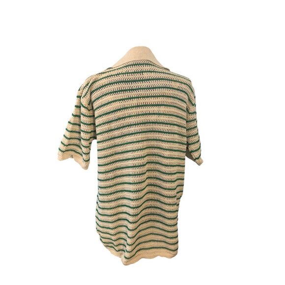 Vintage Style Green Cream Button Down Short Sleeve NERD Collared Sweater Sz XXL - Picture 13 of 16